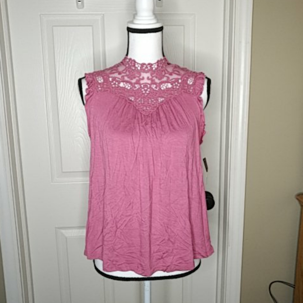 NEW No Boundaries Mauve Top Lace Yoke Mauve Sz 7-9